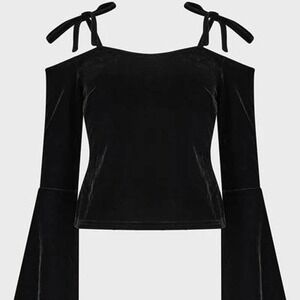 killstar mortisia flare sleeve black velvet off shoulder top goth